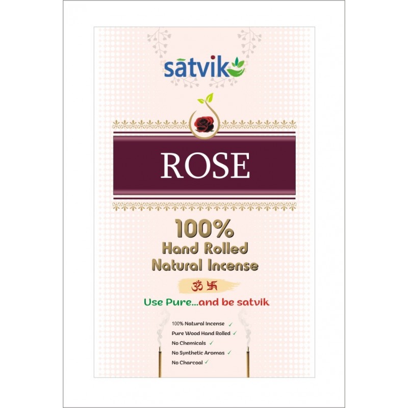 Satvik Rose Incense Sticks (Agarbatti for prayer). 100% Hand rolled Natural rose Made from  No Charcoal, No Chemicals & No Synth