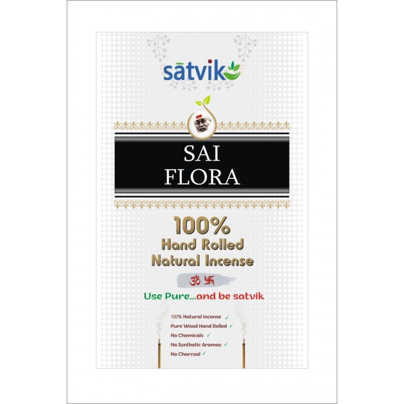 Satvik Sai Flora Incense Sticks (Agarbatti for prayer). 100% Hand rolled Natural Sai Flora Made from  No Charcoal, No Chemicals