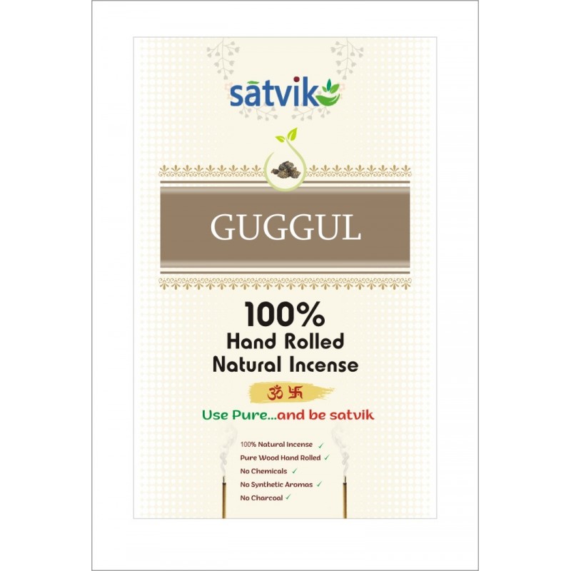 Satvik Guggul Incense Sticks (Agarbatti for prayer) 100% Hand rolled Natural Made from  No Charcoal, No Chemicals & No Synthetic